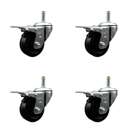 Service Caster 3.5 Phenolic Swivel 7/16'' Grip Ring Stem Caster Set with Total Lock Brake, 4PK SCC-GRTTL20S3514-PHR-716138-4
